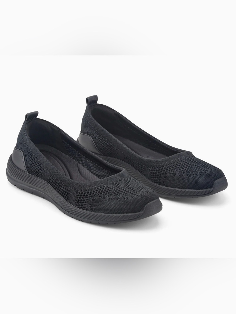 Easy Spirit Knit Slip-On Flats - Black Size 9XW